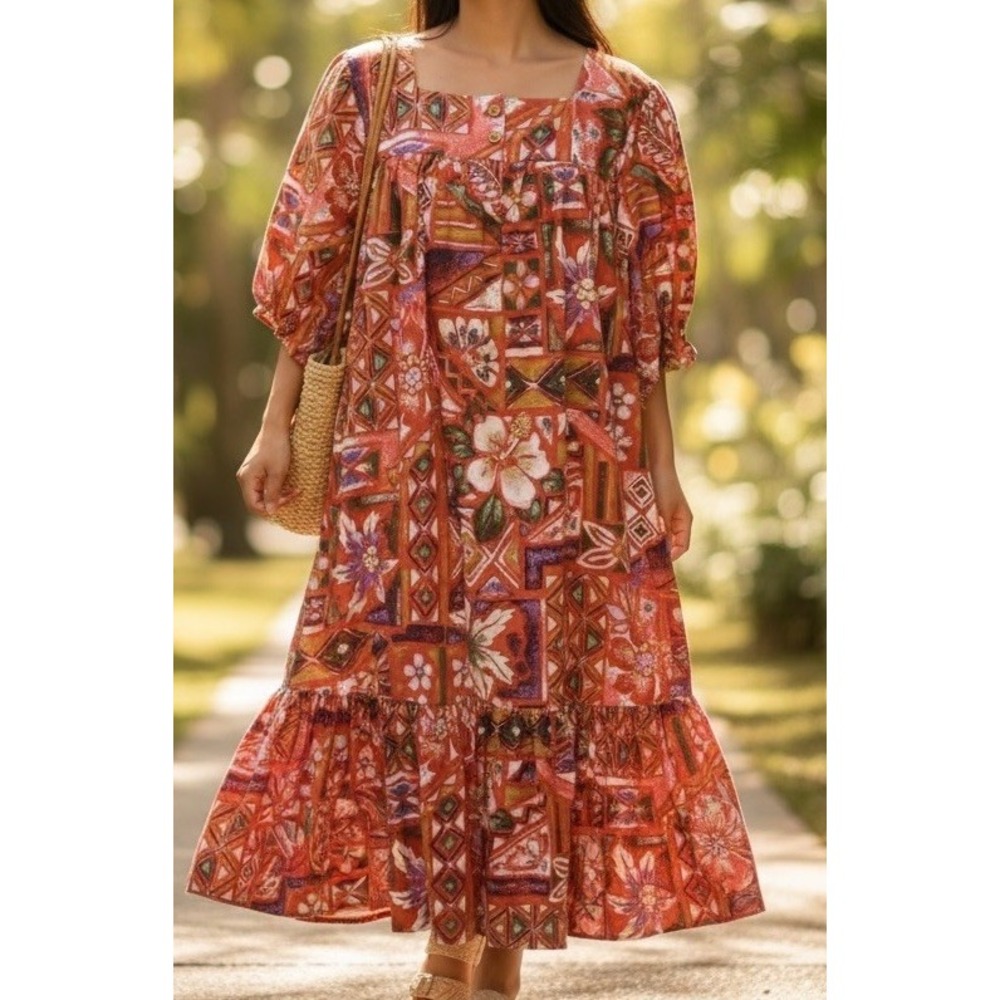 Vintage Brownstone Studio Duster House Dress Robe Size Medium Multicolor EC